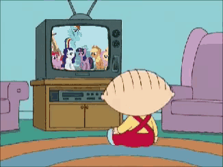 a cartoon character sitting in front of a tv watching a cartoon