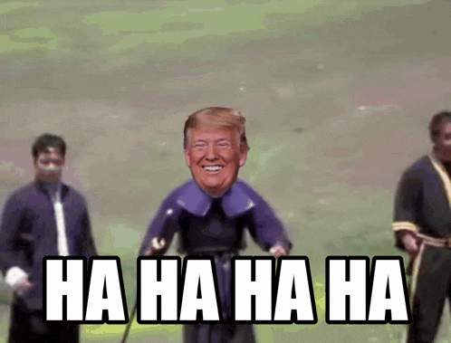 a cartoon of donald trump with the words ha ha ha ha