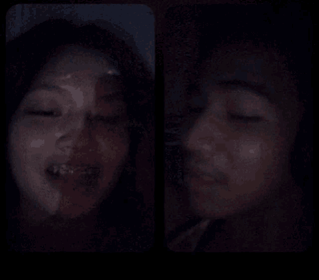 a man and a woman are looking at each other with their eyes closed