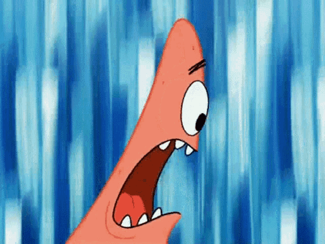 patrick star from spongebob squarepants is screaming with his mouth wide open