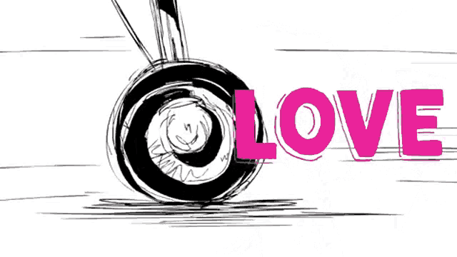 a drawing of a tire and the word love