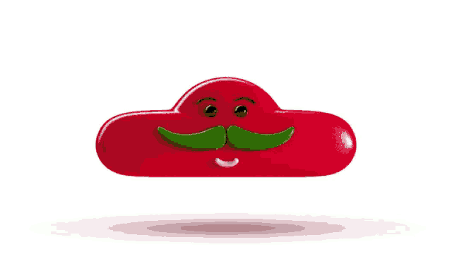 a red cloud with a green mustache on it