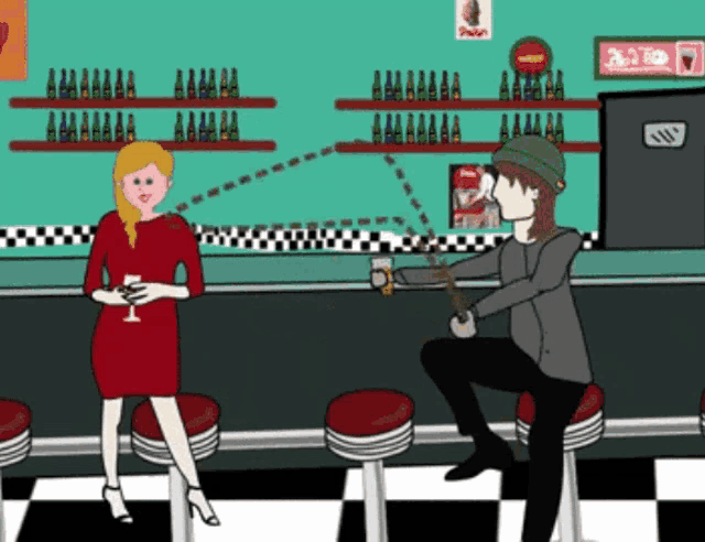 a cartoon of a man and woman sitting at a diner