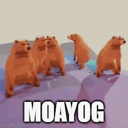 a group of bears standing next to each other with the word moayog on the bottom right