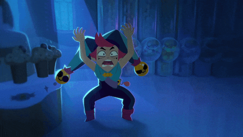 a cartoon of a person running away from a skull