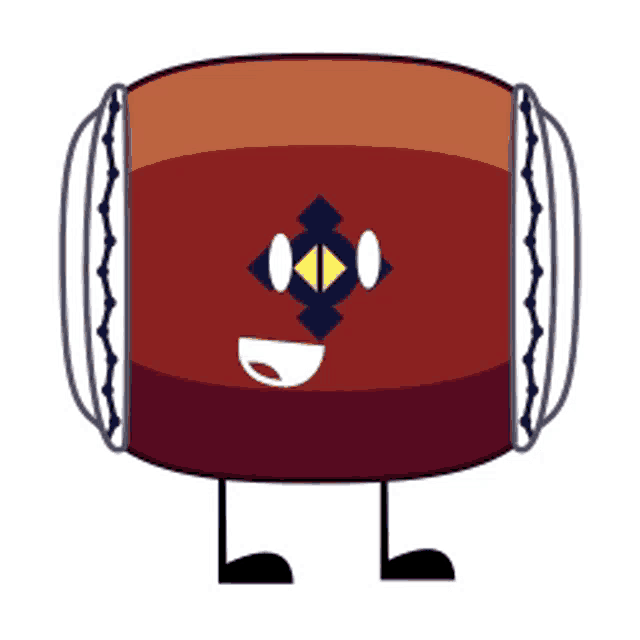 a cartoon drawing of a drum with a face on it