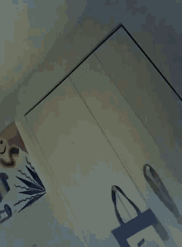 a person is standing in a dark room with a purse and a box on the floor