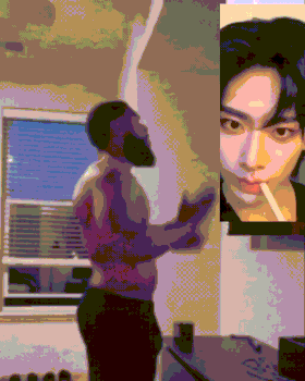 a pixelated image of a man smoking a cigarette and a woman smoking a cigarette
