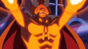 a cartoon character with his arms outstretched is wearing a red cape and a pirate hat