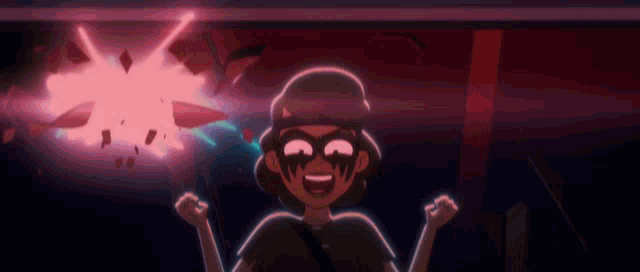 a cartoon character stands in front of a screen that says the noise of