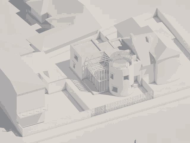 an aerial view of a house with a circular structure