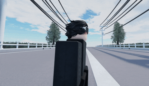 a cartoon character is walking down a road