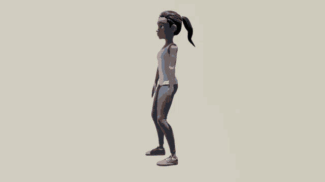 a cartoon girl is squatting down with her legs crossed .