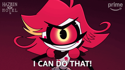 a poster for hazbin hotel shows a cartoon character and says i can do that