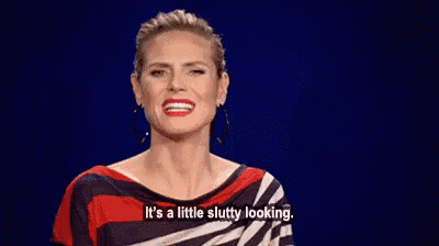 a woman in a striped shirt is saying it 's a little slutty looking
