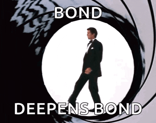 a man in a tuxedo walking through a circle with the words bond deepens bond
