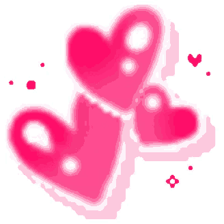 three pink hearts on a white background with smaller hearts in the background