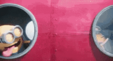 a close up of two circles with a minion in one of them .