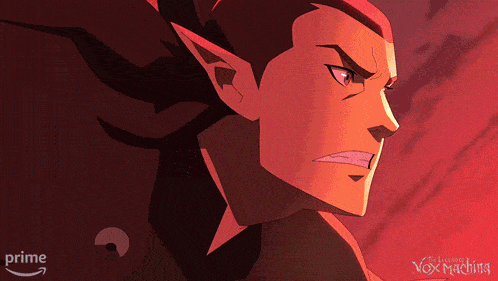 a poster for the legend of vox machina shows a man with red ears