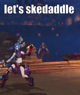 a cartoon character with the words let 's skedaddle