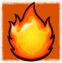 a cartoon drawing of a fireball on a brown background