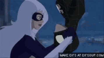 black cat and venom are fighting each other in a spiderman cartoon .
