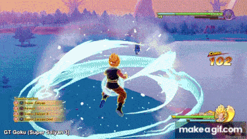 a screenshot of a video game that says gt goku super saiyan 3 on it
