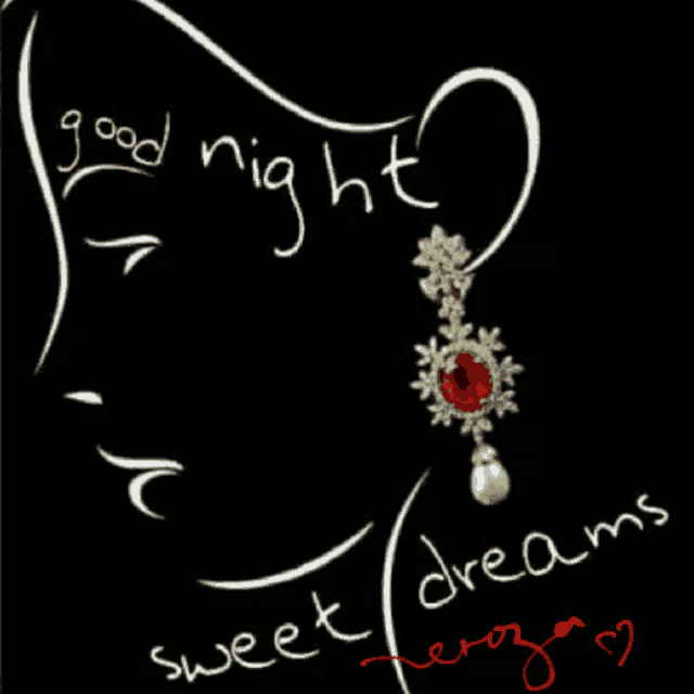 a drawing of a woman with the words good night sweet dreams on it