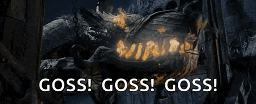 a picture of a dragon with the words goss goss goss on it