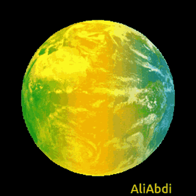 a pixelated image of the earth with the name aliabdi on the bottom right