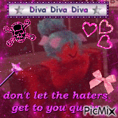 a diva diva diva graphic with a skull and crossbones and hearts