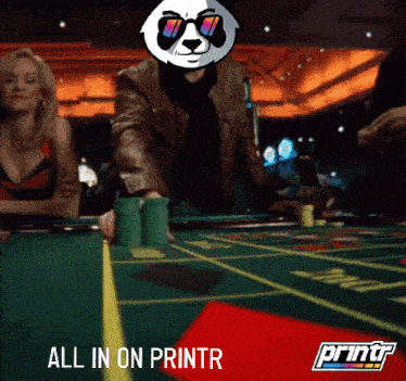 a panda wearing sunglasses is playing roulette in a casino