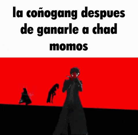 a person is standing in front of a red background with the words `` la conogang después de ganarle a chad momos ''