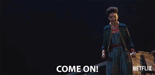 a netflix advertisement shows a girl in a green jacket and overalls