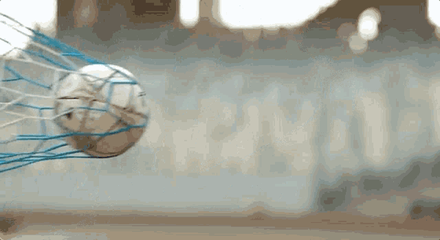 a soccer ball is going through a net and into the goal