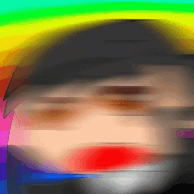 a blurry image of a person with a rainbow background