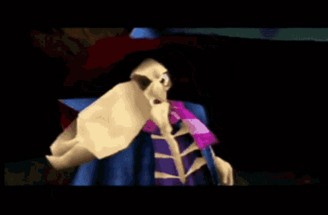 a video game character says right then gir in a dark room