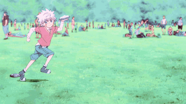 a couple of anime characters are playing in a field