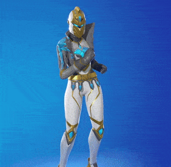 a video game character is dancing with a blue background behind him