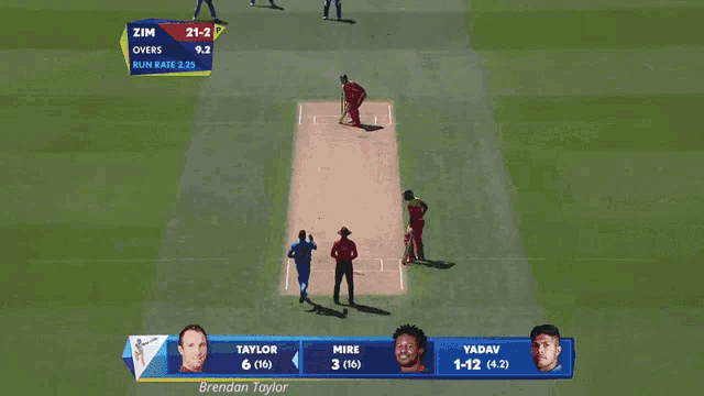 a scoreboard for a cricket game shows taylor mike and yaday on it