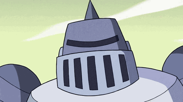 a cartoon drawing of a robot with a helmet on his head