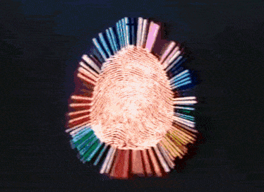 a fingerprint is surrounded by a rainbow of colors