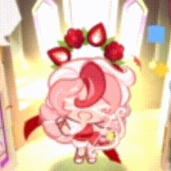 a cartoon character with a wreath of strawberries on her head