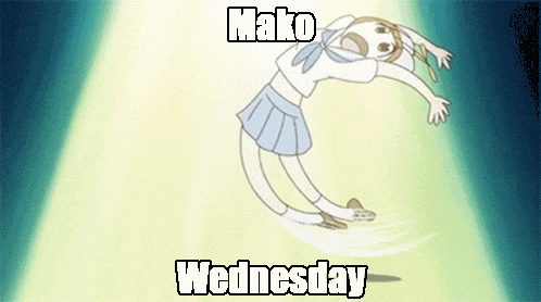 a cartoon of a girl with the words mako wednesday on the bottom