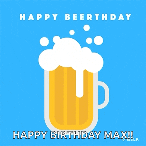 a blue background with a mug of beer and the words happy beerthday happy birthday max