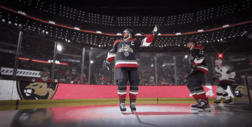 a hockey player in a jersey with the letter c on it