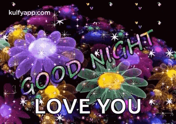 a good night love you greeting card with colorful flowers and stars .