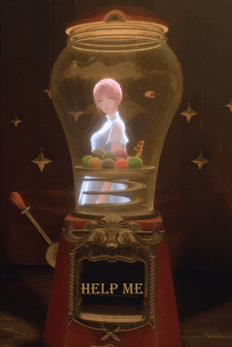 a gumball machine that says help me on the side