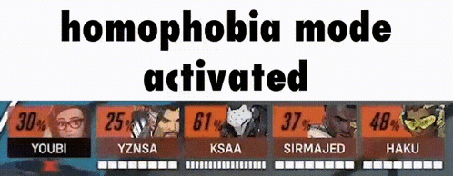 a screenshot of a video game with the text homophobia mode activated