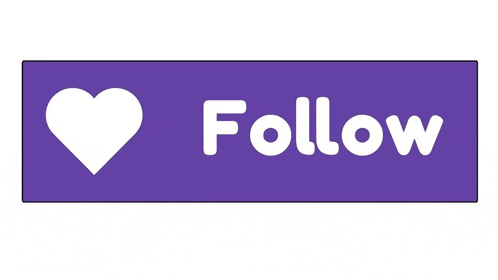 a purple button with a heart and the word follow on it